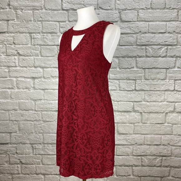 Miami Red Lace Cutout Neckline Dress - Picture 2 of 5